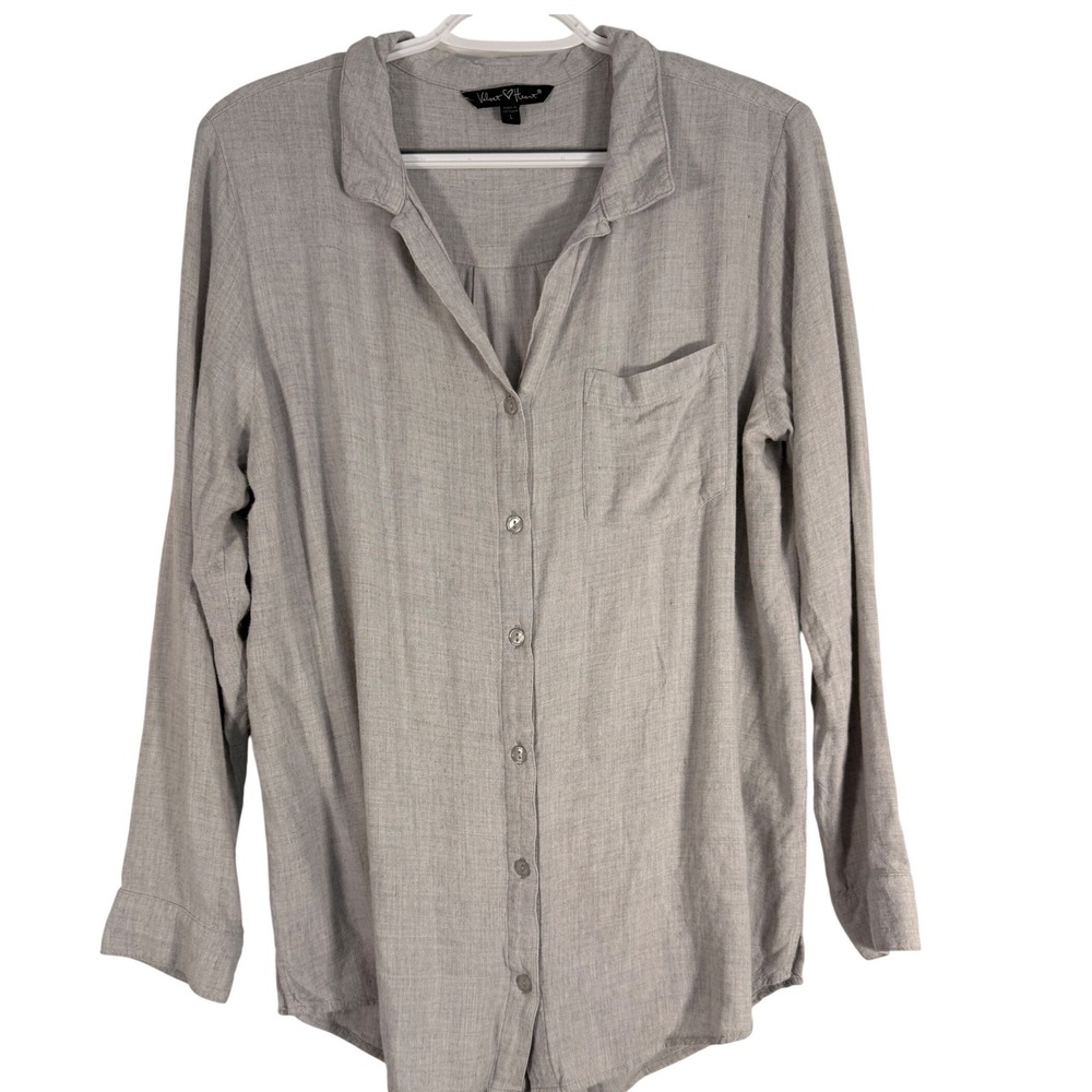 Velvet Heart Womens Grey Button Down Long Sleeve Rayon Shirt Suoer Soft Size L
